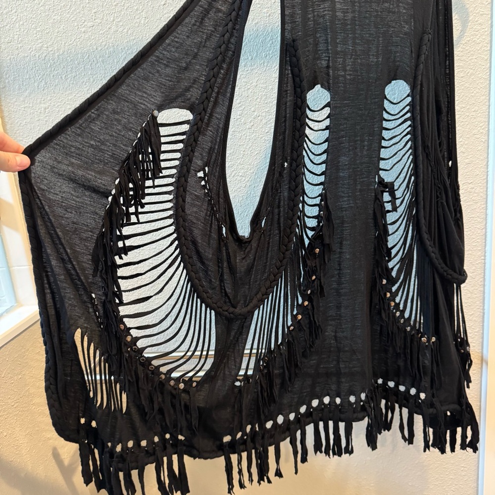 Rock & Roll Cowgirl Black Fringe Skeleton Vest - Picture 5 of 5